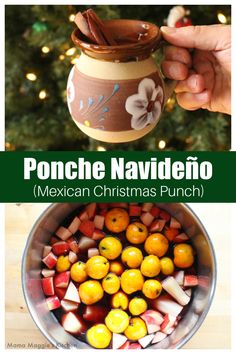 the ingredients for ponchle naviddeno mexican christmas punch in a bowl