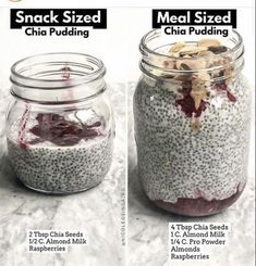 two jars filled with chia pudding sitting next to each other