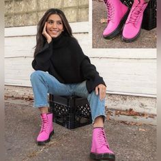 Dr. Martens Women’s Sz.6,Women’s Sz.8 And Women’s Sz.10/Men’s Sz.9 Zavala Leather Lace Up Thrift Pink Combat Boots New Without Box Pink Docs Outfits, Pink Combat Boots Outfit, Pink Dr Martens Outfit, Pink Boots Outfit, How To Style Doc Martens, Pink Doc Martens, Pink Combat Boots, Dm Boots, Doc Martens Outfits