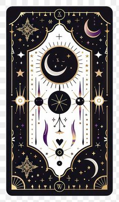 a tarot card with the moon and stars on it, transparent background png