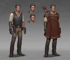 some character designs for the movie star wars, including two men in brown outfits and one man