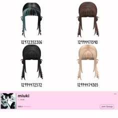 four different styles of wigs are shown in the same size and color as well