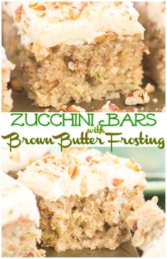 zucchini bars with brown butter frosting on top