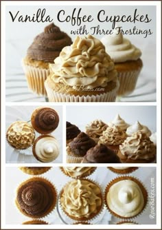 vanilla coffee cupcakes with three frosting options