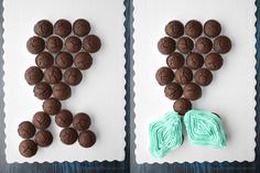 two cakes made to look like the letter f with frosting and chocolate cookies on them