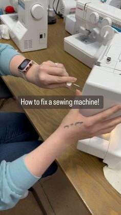 a woman working on a sewing machine with the words how to fix a sewing machine