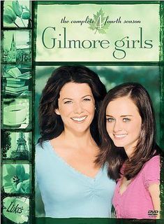 the dvd cover for gilmore girls, with two women smiling and standing next to each other