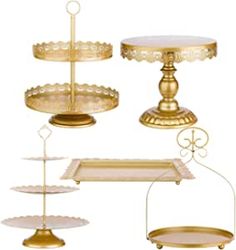 several different types of cake stands and trays