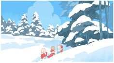 two children are riding on sleds in the snow