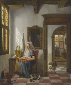 a painting of a woman sitting in a room