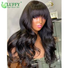 Brazilian Remy Hair Wave Scalp Top Full Machine Made Human Hair Wigs With Bangs Hair Texture: Wave with Bangs Length: 10-24inch Available Hair Material: 100% Human Hair Hair Color: Natural Color. If u need other colors, like #1, #2 ect, pls make note or send us message. Hair Density: 150%, 180%, 200% Cap Color: Medium Brown Cap Color Cap Type: Glueless wig with combs and straps. Feature: Hair can be straightened and curled, can be dyed bleached Life Time: Last more than 12 months Advantage: No T Human Hair Wigs With Bangs, Glueless Wig, Brazilian Remy Hair, Girls Hairstyles Braids, Hairstyles Braids, Hair Texture, Hair Density, Hair Scalp, Wig Styles