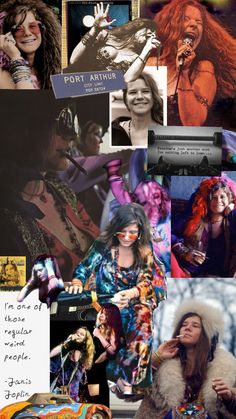 the collage shows many different images of women with long hair and colorful clothes, including one