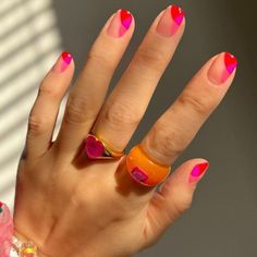 Pink And Red Nail Inspiration, Short Multicolor Nails, Megan Nails, Mani Designs, Color Block Nails, Spring Nail Designs, New Nail Designs, Red Nail Designs, Spring Nail