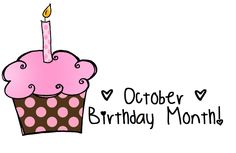 a pink cupcake with a candle on it and the words october birthday month written below