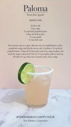 the menu for paloma is displayed on a marble counter top with a lime slice