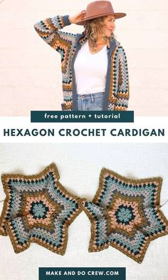 the crochet pattern is shown in three different colors