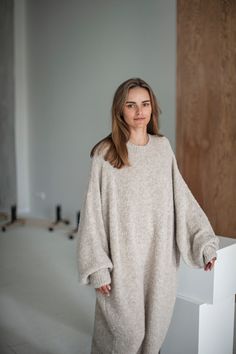 Soft Cozy Dress, Oversized Baby Alpaca Loose Dress, Sweater Dress, Knit Dress, Minimalist Dress, Casual, One Size Dress, Merino Alpaca Tunic - Etsy Lithuania Oversized Knitted Sweaters Outfit, Oversized Sweater Dress Outfit, Winter Oversized Outfits, Minimalist Dress Casual, Ribbed Dress Outfit, Loose Dress Outfit, Pretty Body, Sweaters Outfit, Oversized Sweater Dress