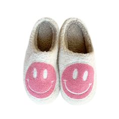 White with Pink Smiley Slippers Cute Smiley Face, Affordable Shoes, Pink Slippers, Comfortable Slippers, Outdoor Slippers, Slippers For Women, Fuzzy Slippers, Warm Slippers, Chill Outfits