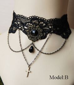 Victorian Style Gothic Black Lace Choker Necklace Handmade Black Steampunk Necklace, Handmade Black Gothic Choker, Adjustable Black Steampunk Choker, Adjustable Black Flower Jewelry, Bohemian Black Choker For Jewelry Making, Black Flower Choker As A Gift, Black Flower-shaped Jewelry For Wedding, Black Flower Choker For Gifts, Victorian Black Choker Jewelry