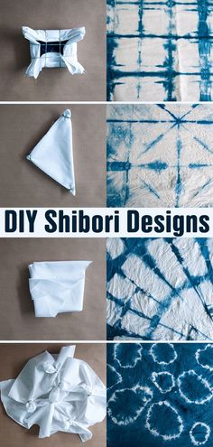 DIY Shibori Designs 4 Ways. Tutorial Types Of Tye Dye, Dye Patterns Fabric, Tie And Dye Products, How To Do Tie Dye Patterns, Different Tie Dye Techniques, Tie And Die Techniques, Dyeing Techniques Fabric, Shibori Tie Dye Patterns, Shibori Dye Patterns