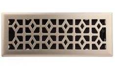 a metal grate with black and white designs on the sides, set against a white background