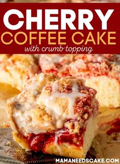 cherry coffee cake with crumb topping on a plate