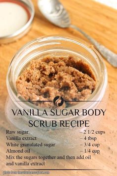 Make Body Scrub, Sugar Body Scrub Recipe, Diy Body Scrubs, Diy Body Butter, Body Scrub Recipe