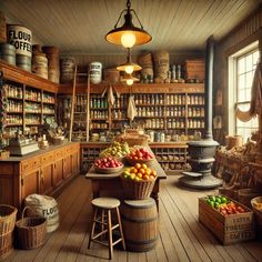 an old fashioned store filled with lots of food