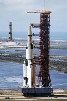 the space shuttle is on display in front of an ocean and land area with water