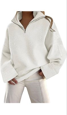 Amazon | 3/4 Zip | Sweater | Women’s Sweater | Pullover | Women’s Pullover | 3/4 Zip Sweater | White Sweater | Comfy Outfit | Cozy Outfit | Fall Outfit Amazon Sweater, Half Zip Sweater, Half Zip Sweaters, Sweater Brands, Half Zip Pullover, Casual Sweaters, Fall Sweaters, Dressy Casual