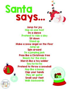 a christmas poem with santa's sayings and pictures on the bottom, below it