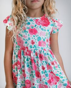 Girls bright pink & white Floral Print Flutter Sleeve dress. Cute Dress that's perfect for Spring & Summer fun! 95% Polyester, 5% Spandex Flutter Dress, Jumpsuit Shorts Rompers, Flutter Sleeve Dress, Kimono Dress, Short Jumpsuit, Cute Dress, Flutter Sleeve, Bright Pink, Sweater Jacket