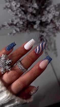 Blue Glitter Nails, Christmas Gel Nails, Nagel Tips, Acrylic Nails Coffin Short, Short Acrylic Nails Designs, Festival Nails, Nails Coffin