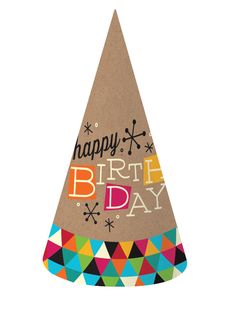 a party hat with the words happy birthday on it