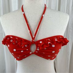 & Other Stories Red & White Polka Dot Bikini Top Size 10 Brand New Removable Pads Removable Halter Strap Ruffles 1348 Cute Bras, Halter Strap, Pretty Bags, Bralette Tops, Swim Suit Bottoms, Cheeky Bikinis, Strawberry Shortcake, White Polka Dot