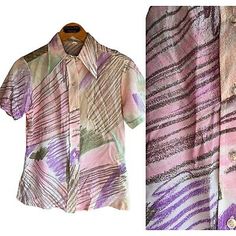 Vintage 70s MOD Psychedelic Disco Blouse Button Up Short Sleeve Size Medium  | eBay 70s Mod, Vintage 70s, Soft Fabric, Soft Fabrics, Vintage Ladies, Vintage Outfits, Button Up, Top Outfits, Size Medium