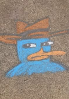 a drawing of a blue bird wearing a cowboy hat