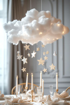 36 Dreamy Baby Shower Centerpieces for Your Precious Event Baby Ju, Cloud Theme Party, Cloud Baby Shower Theme, Moon Stars Baby Shower, Cloud Party, Star Baby Shower Theme, Baby Shower Theme Decorations, Twinkle Twinkle Baby Shower