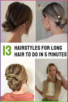 Short on time? Discover 13 easy and quick hairstyles for long hair that you can create in under 5 minutes. Perfect for busy mornings or last-minute plans! #EasyHairstyles #LongHair #QuickHairStyles #HairInspo #5MinuteHair #HairHacks #FastHairStyles Beginner Updos For Long Hair, Business Professional Updo Hairstyles, Easiest Bun Hairstyles, Medium Hairstyle Women Tutorial, Buns For Long Hair Easy, Easy Special Occasion Hairstyles, Quick Mom Hairstyles Long Hair, Wfh Hairstyles, Easy Quick Updos For Long Hair