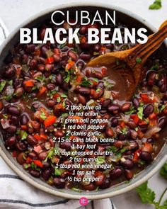 the recipe for cuban black beans is shown in a bowl