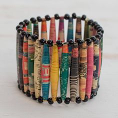 multicolored crayon bracelet with black beads