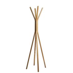 three wooden sticks are standing upright on a white background