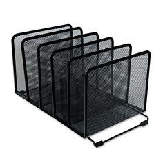 three black metal file holders with wheels on each side and four sections in the middle