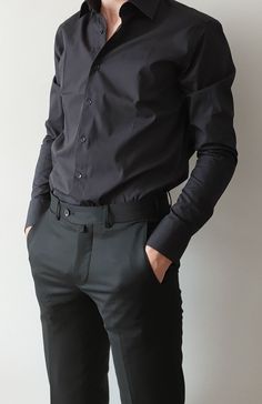 Formal Black Dress Outfit, Black Formal Outfit, Outfit Inspo Party, Men Aesthetic Outfits, Black Dress Outfit Casual, Shirt Outfit Men, Black Button Up Shirt, Black Button Down Shirt