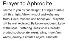 a poem written in black and white with the words prayer to aphrodite