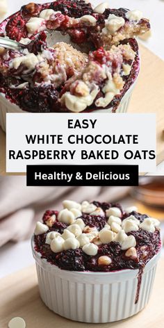 easy white chocolate raspberry baked oats with healthy and delicious crumbled toppings