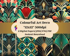 colorful art deco digital paper pack