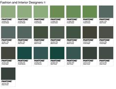 the pantone color chart for fashion and interior designers, with different shades in green