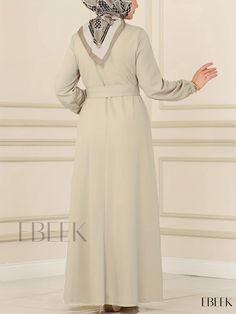 Ebeek - Exquisite Single Breasted Kaftan Abayas, Sophisticated Belted Lantern Sleeve Maxi Length Dress, Womens Apparel Elegant V-neck Wedding Abaya, Elegant Fitted Maxi Length Kaftan, Elegant Long Beige Maxi Dress, Spring Formal Fitted Abaya, Elegant V-neck Formal Abaya, Elegant Spring Tunic Abaya, Elegant Tunic Maxi Dress For Eid, Elegant Long Abaya For Spring, Elegant Beige Tunic Maxi Dress