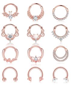 PRICES MAY VARY. 💎Septum Piercing Jewelry Set💎 One order you will receive 12Pcs septum clicker rings in different styles, CZ,Opal, Snake, Bat, Leaf. 3 colors you can choose: Silver, Rose Gold, Black. A variety of styles to meet your different matching needs 💎Safety Material💎 These daith earrings are made of high quality stainless steel and AAA+CZ, free of lead and nickel, harmless to your health. High-quality electroplating process, long-lasting color retention, highly polished smooth surfac Bijoux Piercing Septum, Daith Ring, Septum Piercing Jewelry, Septum Hoop, Lip Rings, Tragus Hoop, Conch Hoop, Septum Rings, Helix Piercing Jewelry